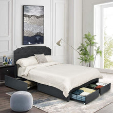 Load image into Gallery viewer, Gray Upholstered Bed Frame with 4 Drawers and Button Tufted Headboard