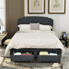 Load image into Gallery viewer, Gray Upholstered Bed Frame with 4 Drawers and Button Tufted Headboard