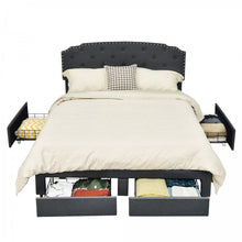 Load image into Gallery viewer, Gray Upholstered Bed Frame with 4 Drawers and Button Tufted Headboard