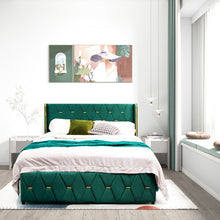 Load image into Gallery viewer, Green Upholstered Modern Minimalist Bed Frame with Headboard