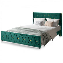 Load image into Gallery viewer, Green Upholstered Modern Minimalist Bed Frame with Headboard