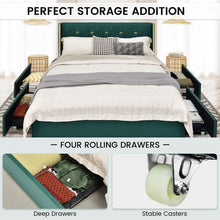 Load image into Gallery viewer, Green PU Leather Bed Frame with Headboard and 4 Storage Drawers