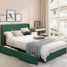 Load image into Gallery viewer, Green PU Leather Bed Frame with Headboard and 4 Storage Drawers