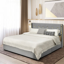 Load image into Gallery viewer, Modern Minimalist Grey Bed Frame with Storage Drawers and Headboard