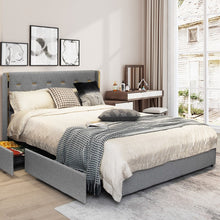 Load image into Gallery viewer, Modern Minimalist Grey Bed Frame with Storage Drawers and Headboard