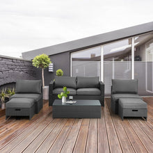 Load image into Gallery viewer, Costway Gray Sectional Couch 6-Piece Furniture Set with Coffee Table, Cushions, and Backrests - Suitable for Patio, Backyard, and Pool