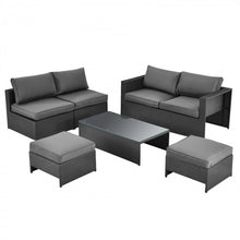 Load image into Gallery viewer, Costway Gray Sectional Couch 6-Piece Furniture Set with Coffee Table, Cushions, and Backrests - Suitable for Patio, Backyard, and Pool