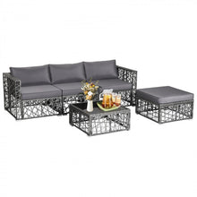 Load image into Gallery viewer, Costway Gray Big Sectional Couch Wicker Set of 5 Pieces with Cushioned Seats - Suitable for Patio, Garden, and Backyard