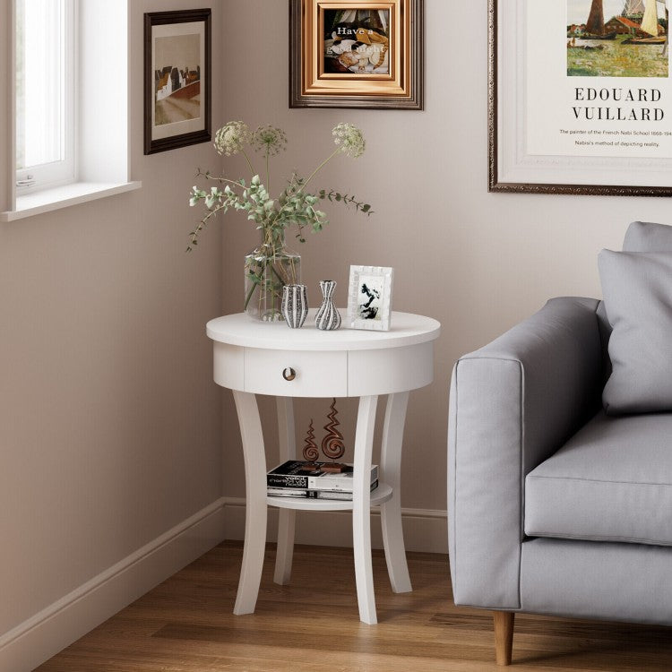 Modern Minimalist White 2-Tier Round Side Table for Living Room