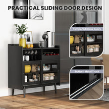 Load image into Gallery viewer, Costway Black Modern Bar Cabinet with Sliding Doors and Wine Rack - Suitable for Restaurant and Kitchen