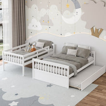 Load image into Gallery viewer, 3-in-1 Convertible Double Deck Bed with Guard Rails, Ladder, and Trundle Bed