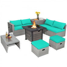 Load image into Gallery viewer, 9-Piece Outdoor Rattan Sofa Set with Propane Fire Pit Table (All-Season)