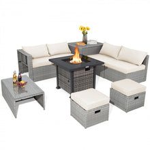 Load image into Gallery viewer, 9-Piece Outdoor Rattan Sofa Set with Propane Fire Pit Table (All-Season)