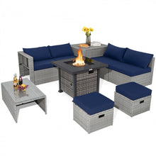 Load image into Gallery viewer, 9-Piece Outdoor Rattan Sofa Set with Propane Fire Pit Table (All-Season)