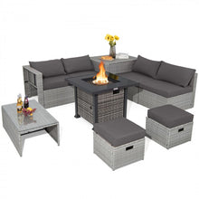 Load image into Gallery viewer, 9-Piece Outdoor Rattan Sofa Set with Propane Fire Pit Table (All-Season)
