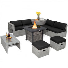 Load image into Gallery viewer, 9-Piece Outdoor Rattan Sofa Set with Propane Fire Pit Table (All-Season)