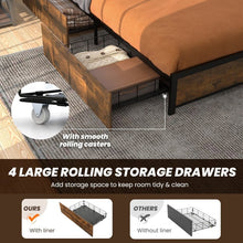 Load image into Gallery viewer, Rustic Vintage Metal Bed Frame with LED Headboard and 4 Drawers