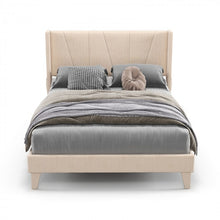 Load image into Gallery viewer, Modern Minimalist Wood Bed Frame with Upholstered Headboard and Storage