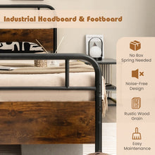 Load image into Gallery viewer, Rustic Industrial Style Bed Frame with Headboard and Footboard