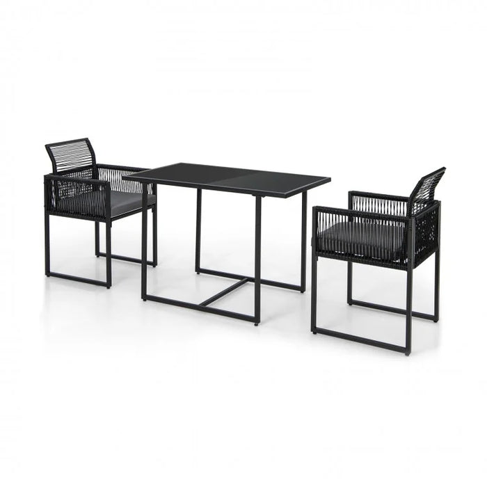 Outdoor Black Dining Table Set - 3-Piece Set with Foldable Backrests - Suitable for Patio, Backyard, and Poolside