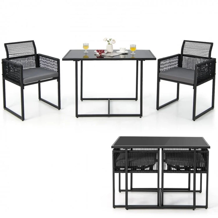 Outdoor Black Dining Table Set - 3-Piece Set with Foldable Backrests - Suitable for Patio, Backyard, and Poolside