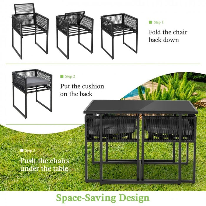Outdoor Black Dining Table Set - 3-Piece Set with Foldable Backrests - Suitable for Patio, Backyard, and Poolside