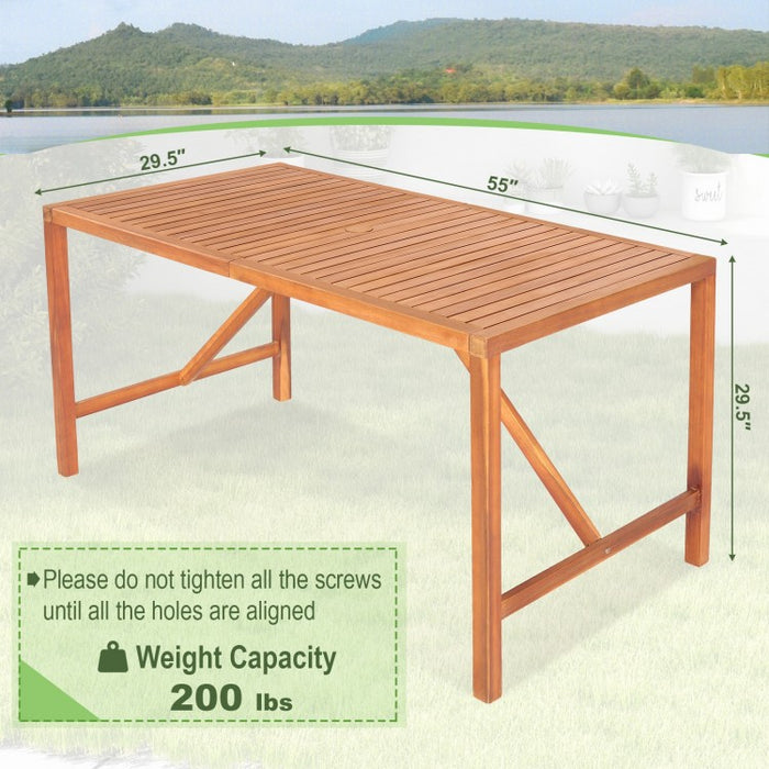 Outdoor Solid Wood Dining Table with Umbrella Hole - Seats Up to 6 People, Suitable for Patio and Backyard