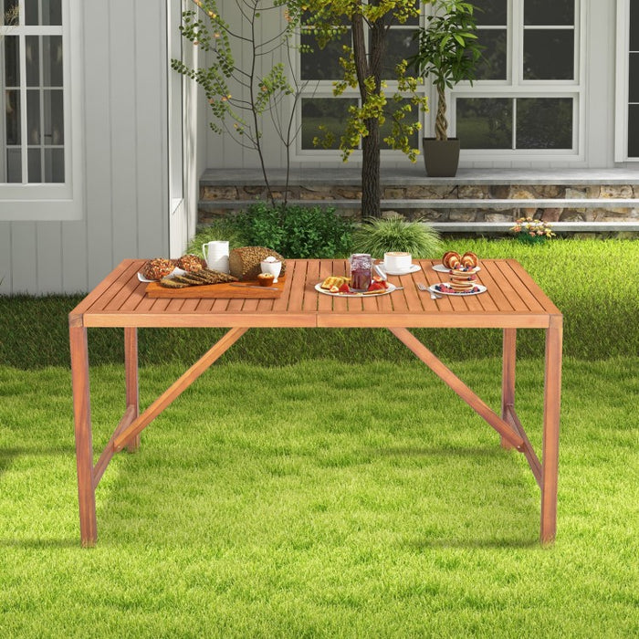 Outdoor Solid Wood Dining Table with Umbrella Hole - Seats Up to 6 People, Suitable for Patio and Backyard