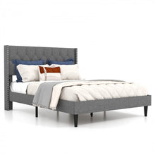 Load image into Gallery viewer, Gray Minimalist Upholstered Headboard Solid Wood Bed Frame