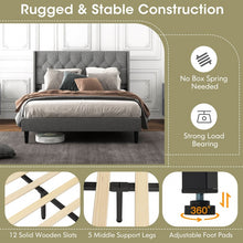Load image into Gallery viewer, Gray Minimalist Upholstered Headboard Solid Wood Bed Frame
