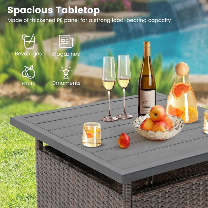 Costway Square Rattan Side Table with Umbrella Hole - Suitable for Patio, Garden, Backyard, and Pool