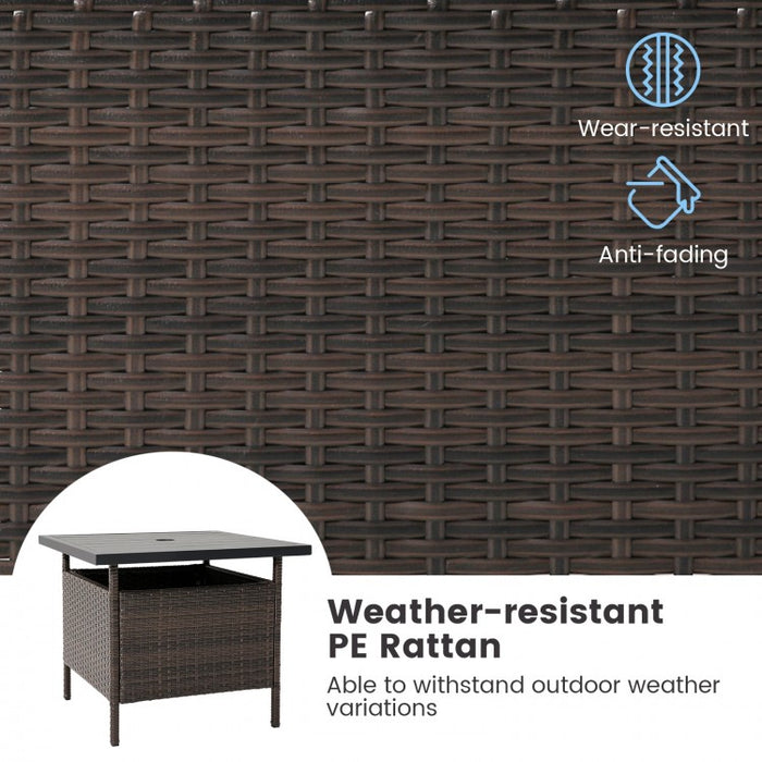 Costway Square Rattan Side Table with Umbrella Hole - Suitable for Patio, Garden, Backyard, and Pool
