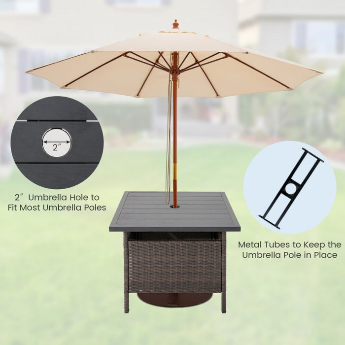 Costway Square Rattan Side Table with Umbrella Hole - Suitable for Patio, Garden, Backyard, and Pool