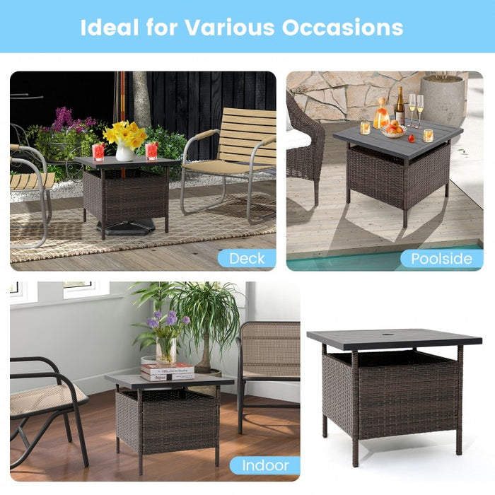 Costway Square Rattan Side Table with Umbrella Hole - Suitable for Patio, Garden, Backyard, and Pool