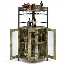Load image into Gallery viewer, Costway Industrial Corner Bar Cabinet with Adjustable Shelves and Glass Supports - Suitable for Dining Room and Bar Decor
