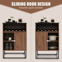 Load image into Gallery viewer, Costway Industrial Style Wall Bar Cabinet with Wine Rack and Sliding Door - Suitable for Kitchen and Dining Room
