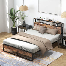 Load image into Gallery viewer, Industrial Style Bedroom Bed Frame with 2-Tier Headboard and Charging Ports