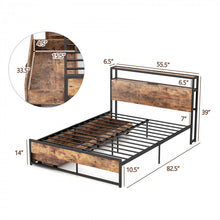 Load image into Gallery viewer, Industrial-Style Metal Bed Frame with 2-Drawer Storage Headboard