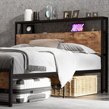 Load image into Gallery viewer, Industrial-Style Metal Bed Frame with 2-Drawer Storage Headboard