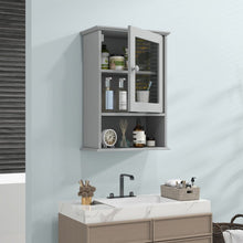 Load image into Gallery viewer, Gray Wall-Mounted Bathroom Storage Cabinet with Doors and Open Shelves