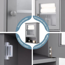 Load image into Gallery viewer, Gray Wall-Mounted Bathroom Storage Cabinet with Doors and Open Shelves