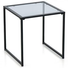 Load image into Gallery viewer, Costway Black Side Table with Glass Top - Coffee Table Suitable for Living Room, Cafe, and Garden