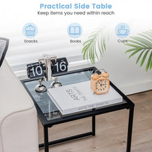 Load image into Gallery viewer, Costway Black Side Table with Glass Top - Coffee Table Suitable for Living Room, Cafe, and Garden