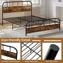 Load image into Gallery viewer, Country-Style Vintage Metal Bed Frame with Headboard