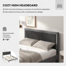 Load image into Gallery viewer, Modern Minimalist Grey Padded Headboard Platform Bed