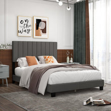 Load image into Gallery viewer, Modern Minimalist Gray Linen Padded Headboard Bed Frame
