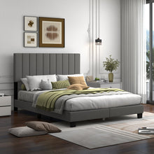 Load image into Gallery viewer, Modern Minimalist Gray Linen Padded Headboard Bed Frame