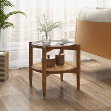 Load image into Gallery viewer, Costway Wooden Round Side Tables with Tempered Glass Top - Suitable for Bedroom