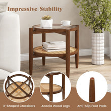 Load image into Gallery viewer, Costway Wooden Round Side Tables with Tempered Glass Top - Suitable for Bedroom