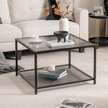 Load image into Gallery viewer, Modern Glass Coffee Table with Double-Layer Storage Grid Shelf - Suitable for Living Room and Office